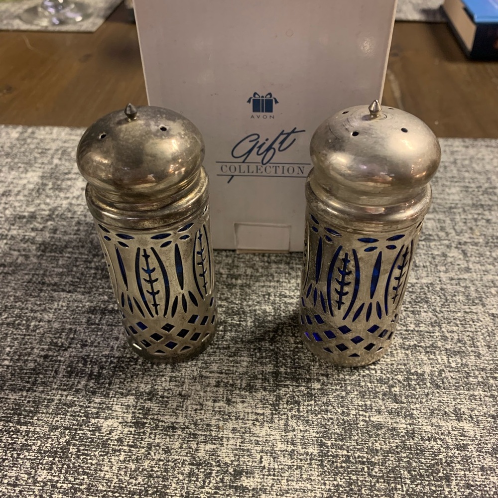 Avon Silver and Blue Salt and Pepper Shakers